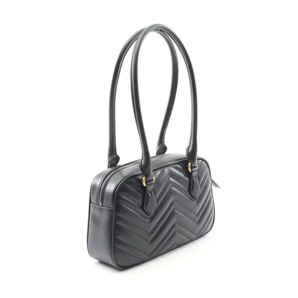 Gucci Marmont GG Top Handbag Black Leather Handle Bag Black